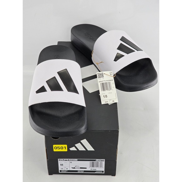 adidas Other - Adidas Adilette Shower Mens Size 18 White Black Slides JR0672 - New